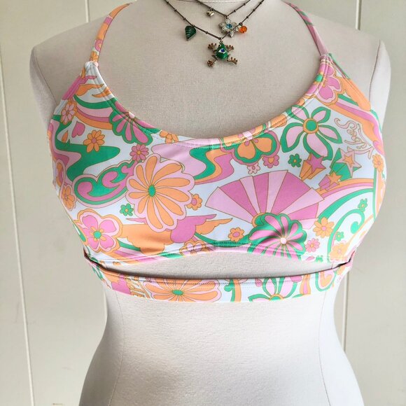 Ninety Nine Degrees 60s Floral Pattern Bikini Pink Orange Mismatch Size XL/XXL - Picture 3 of 9